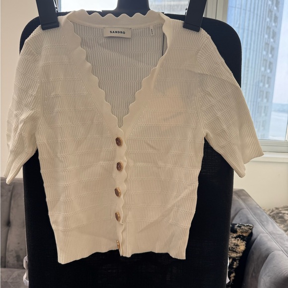 Sandro Blanc Cassé Short Sleeve Knit Top - Picture 4 of 6